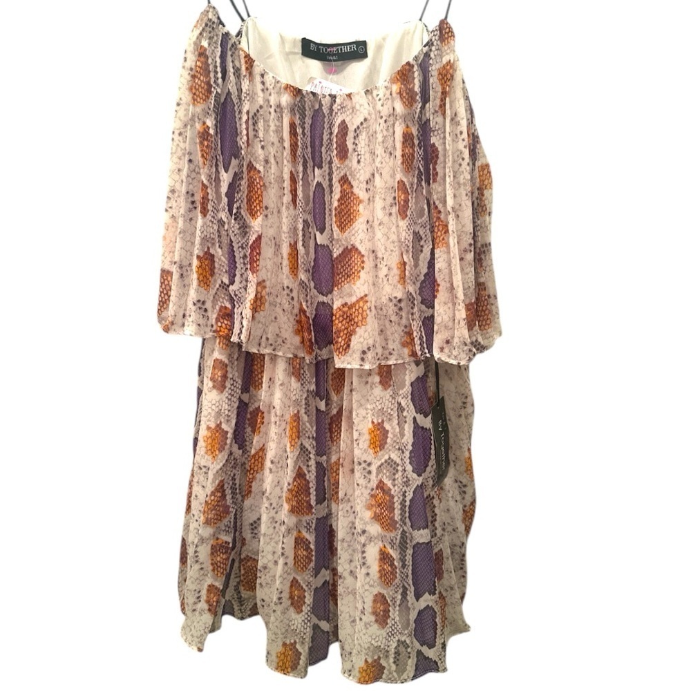 By Together Snakeskin Strappy Tiered Mini Dress Sz Large NWT Fall Festival Event - Picture 2 of 7